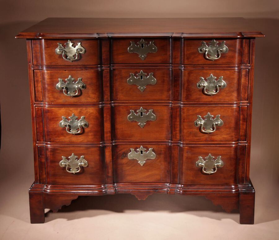 Antique  American 18th Century Very Fine Chippendale Figured Mahogany Block-Front Chest Of Drawers, Boston Massachusetts Circa 1770.
