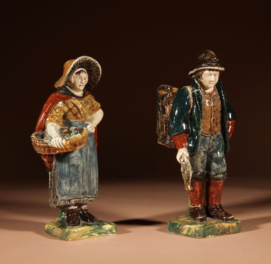 Antique A rare pair of Dutch ROZENBURG figures, showing a fisherman and woman. marked for: ROZENBURG, 1894