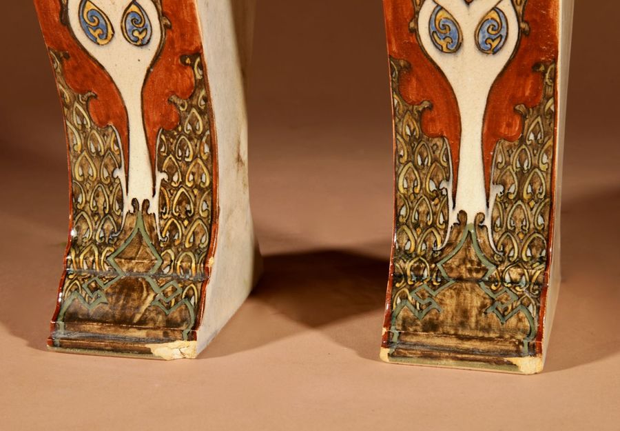 Antique Rozenburg Plateel/Ceramic Beautiful Pair Of Art Nouveau Mantelpiece Vases, 1895.