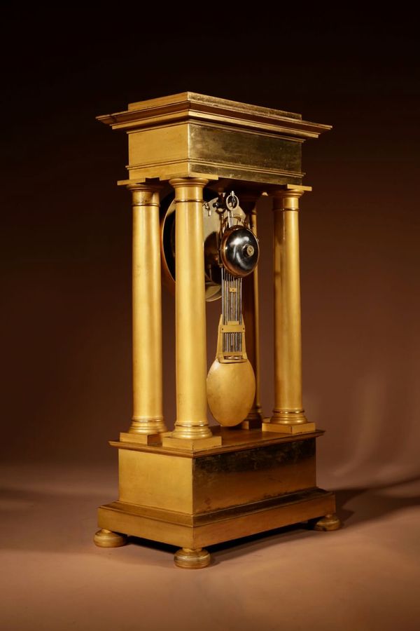Antique Interesting French Charles X Very Fine Original Gilded Portico Clock Circa 1830.