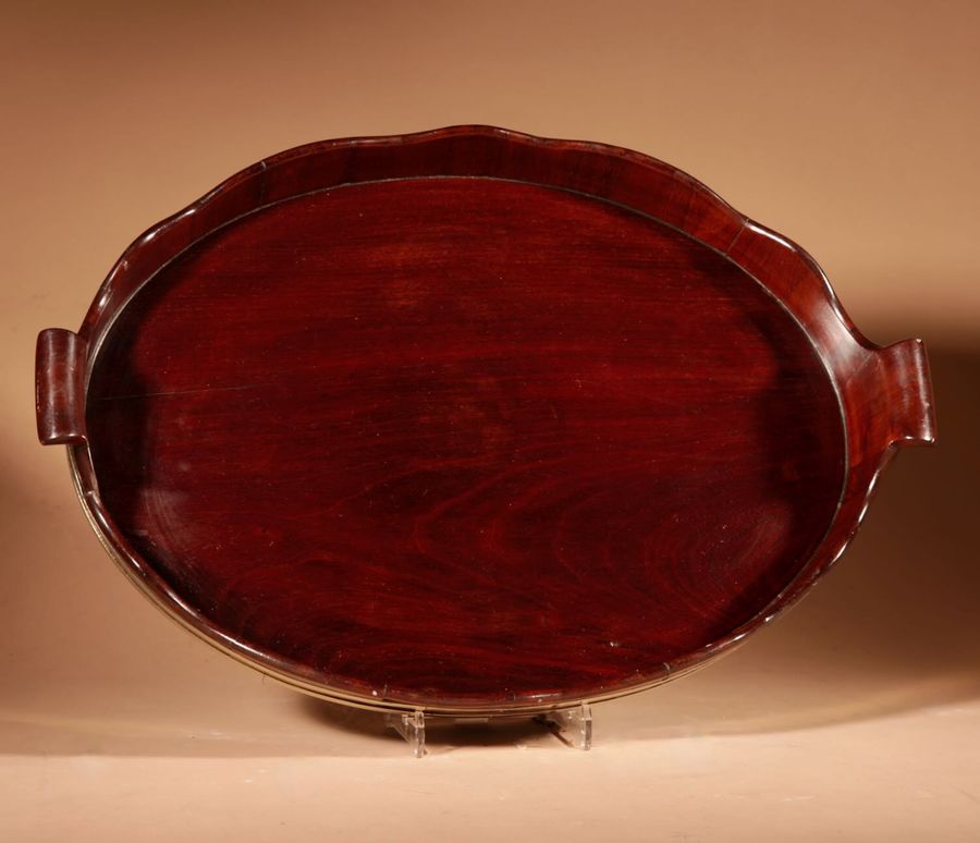 Antique A Very Decorative and Useful Original Oval Mahogany Coopered Tray