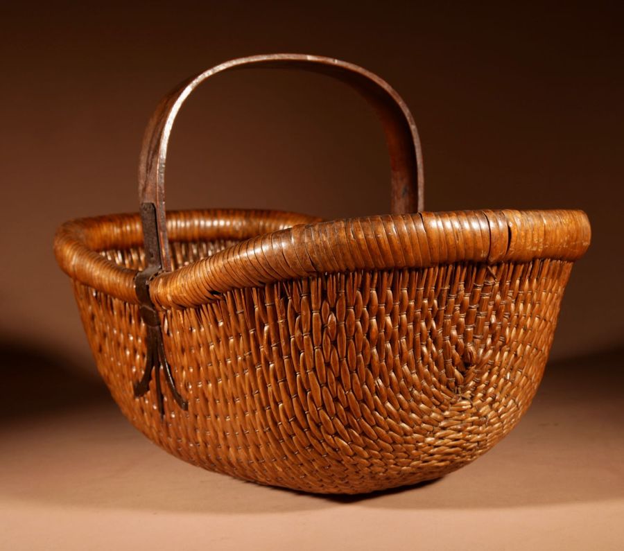 Antique Original Woven Chinese Reed Basket.