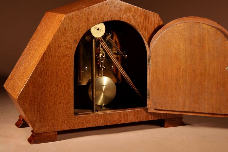 Antique Amsterdam School Art Deco Very Stylish Design Oak and Macassar Ebony/Coromandel Mantel Clock.