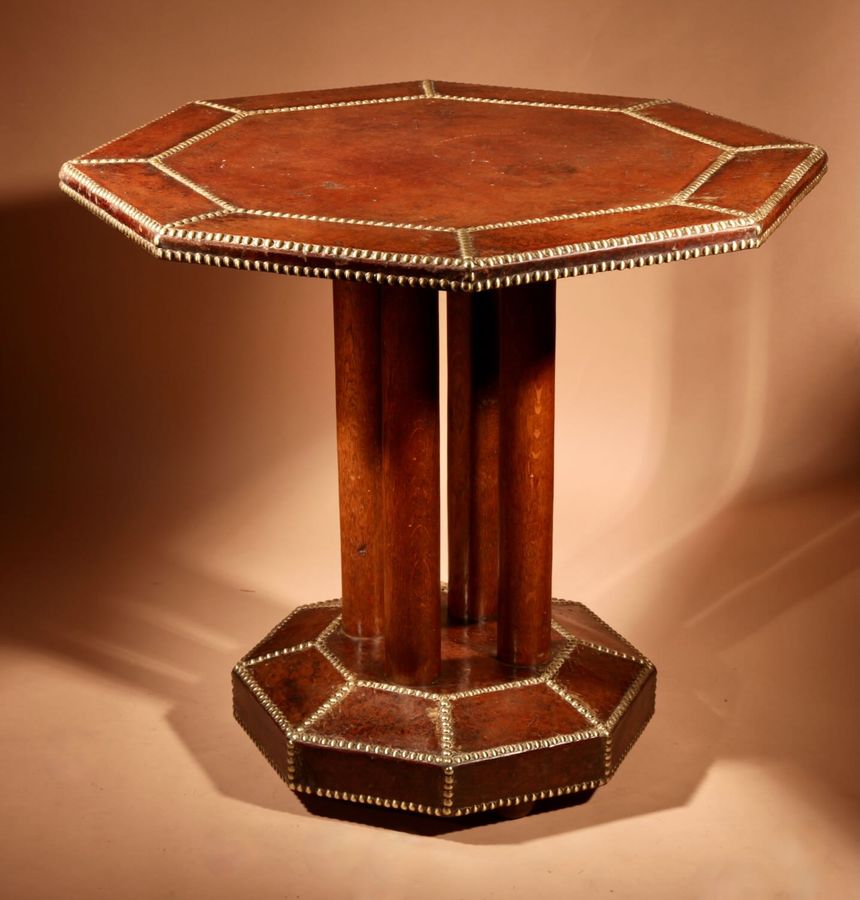 Antique  Art Deco Studded Leather Side Table French 1920-30