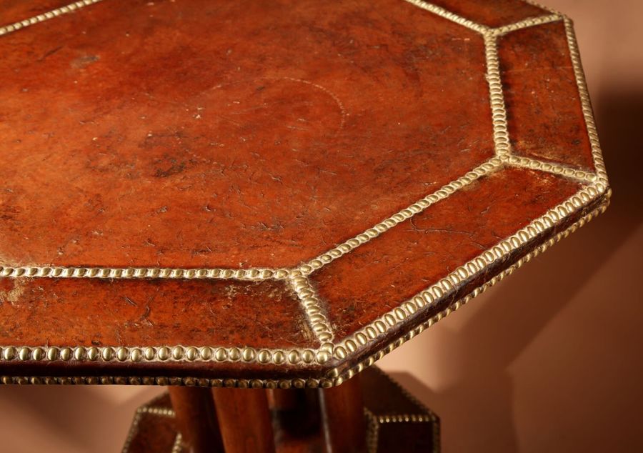 Antique  Art Deco Studded Leather Side Table French 1920-30