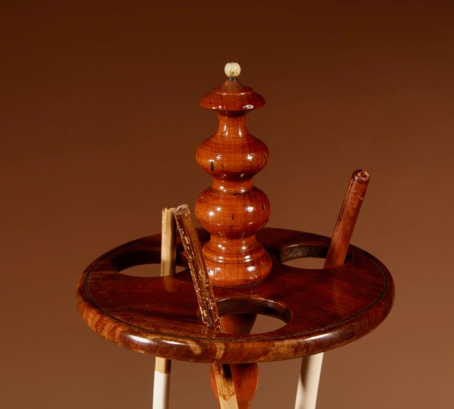 Antique  Treen, Tobacco Interest, A Set Of A Mahogany Coopered Pipe Stand and Its Coopered Mahogany Tobacco Box.