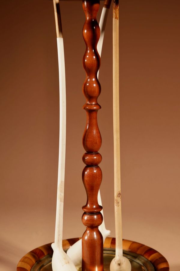 Antique  Treen, Tobacco Interest, A Set Of A Mahogany Coopered Pipe Stand and Its Coopered Mahogany Tobacco Box.