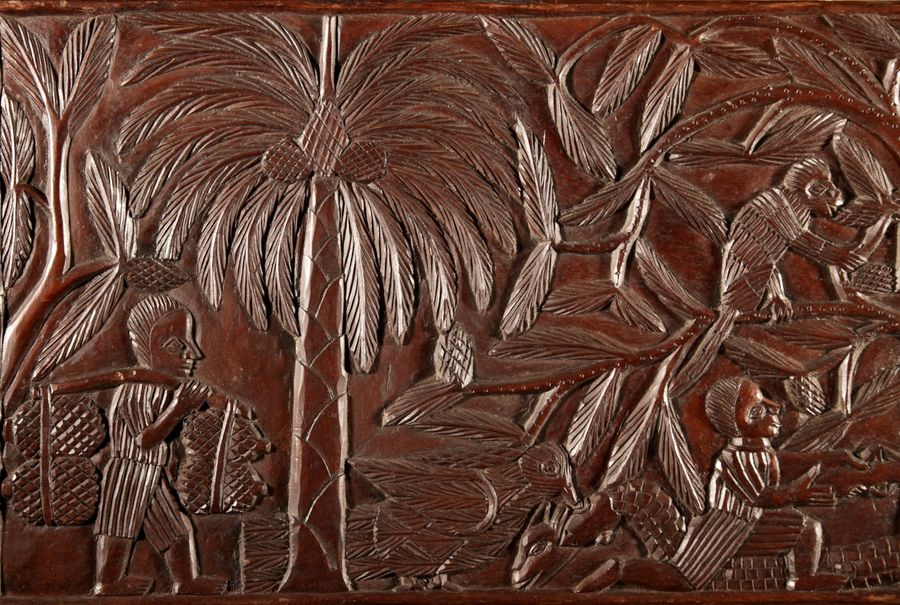 Antique Benin Carved Hardwood Panels with Hunting Scenes Nigeria