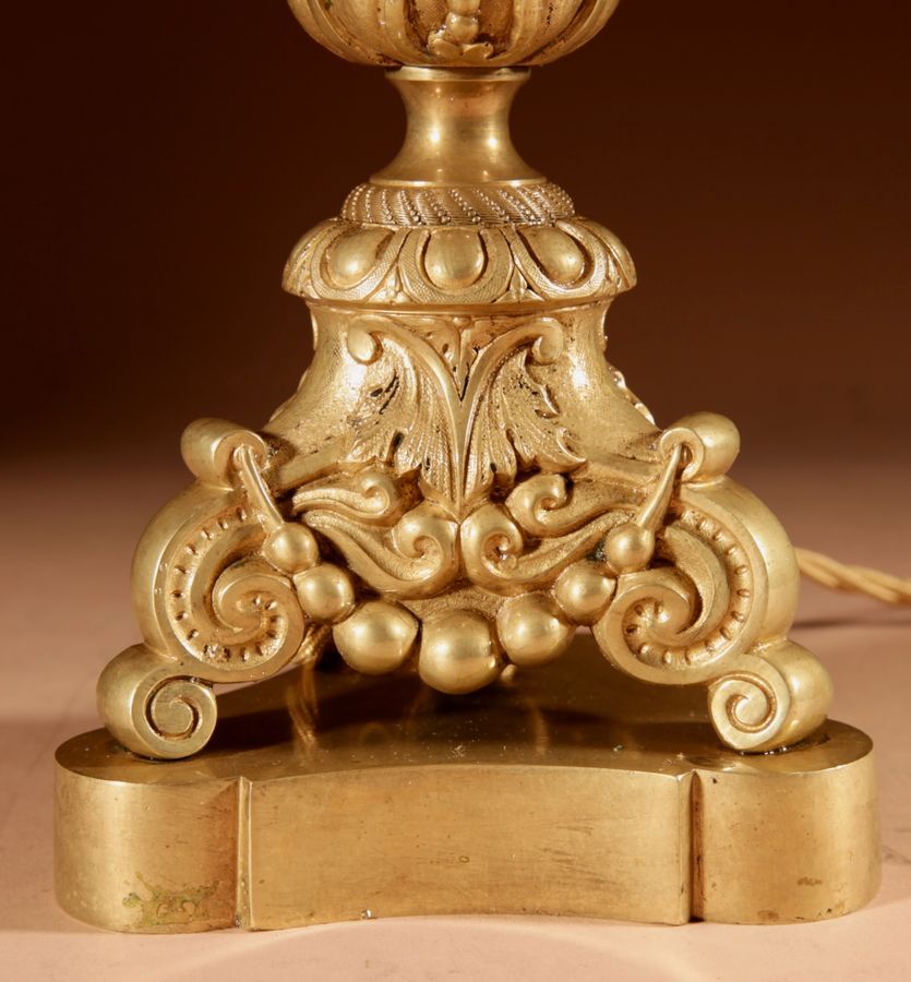 Antique A Pair of Original Gilt Coloured Cast Brass Table Lamps.