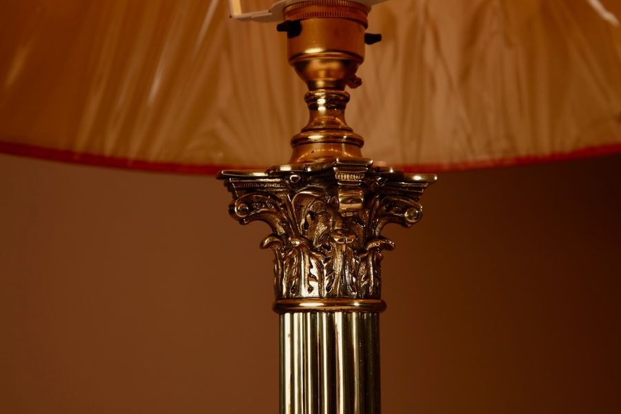Antique Corinthian Style Brass Table Lamp Circa 1910-30