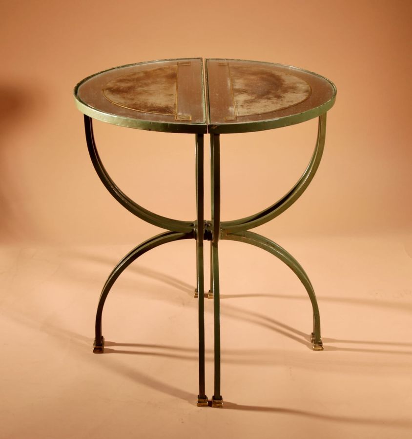 Antique  Exceptional Four Parts Art Deco Wrought Iron, Brass And Original Glass French Coffee Table.