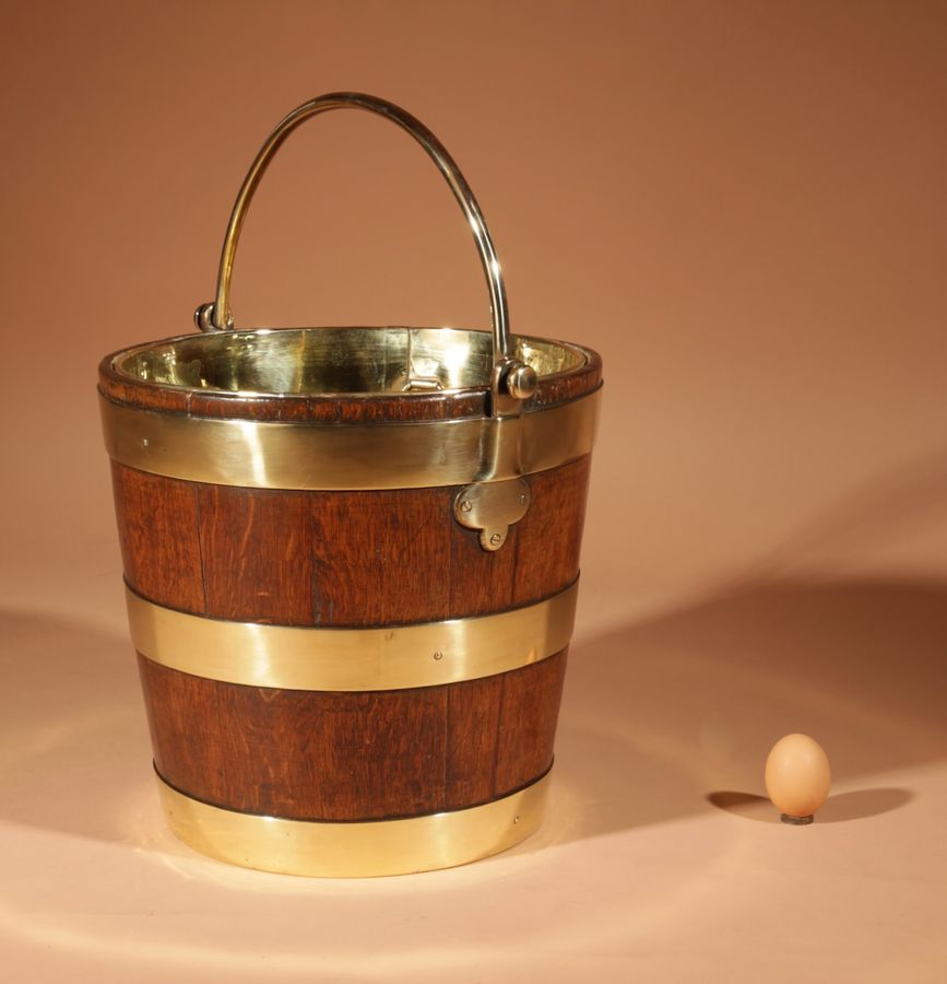 Antique Coopered Oak And Brass Bucket Dutch 19th Century.