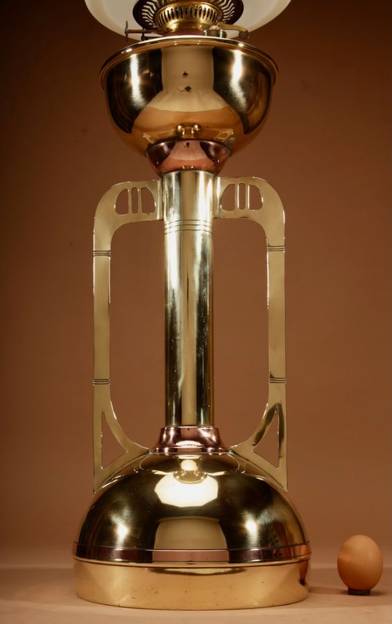 Antique Gustave Serrurier Bovy Very Stylish And Rare Secessionist Period Paraffin Brass And Copper Table Lamp.