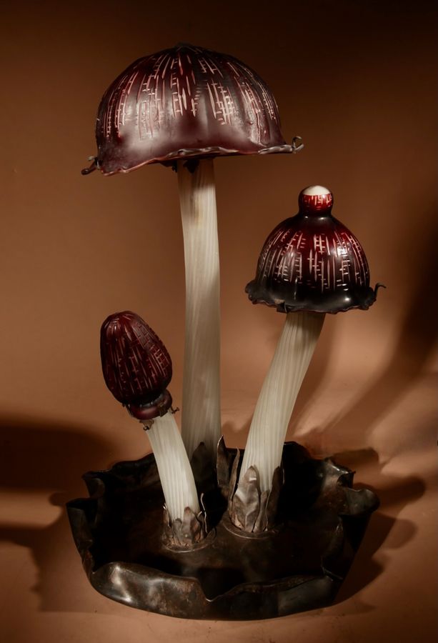 Antique Bohemian? Impressive Large Glass Mushroom Lamp circa 1960-80