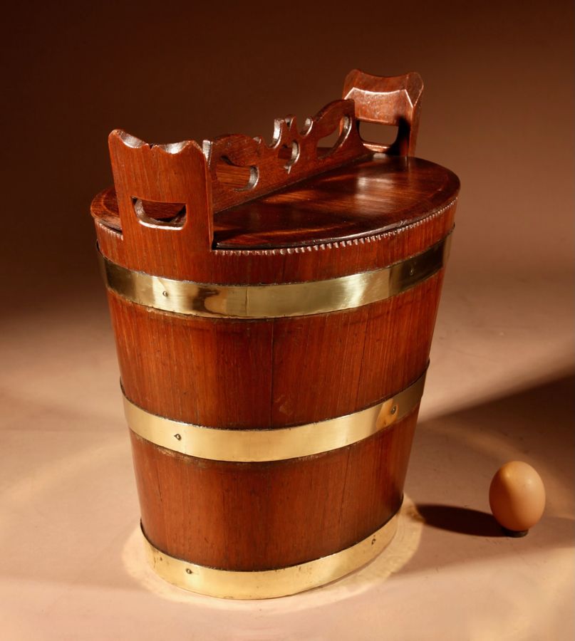 Antique Interesting Dutch Coopered Hardwood Brass Bound Butter Barrel 19th century.