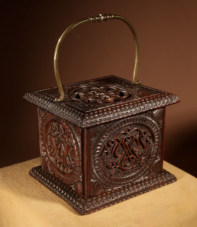 Exceptional! Finally Carved Wedding Dated Foot Stove, Frisian 1788.