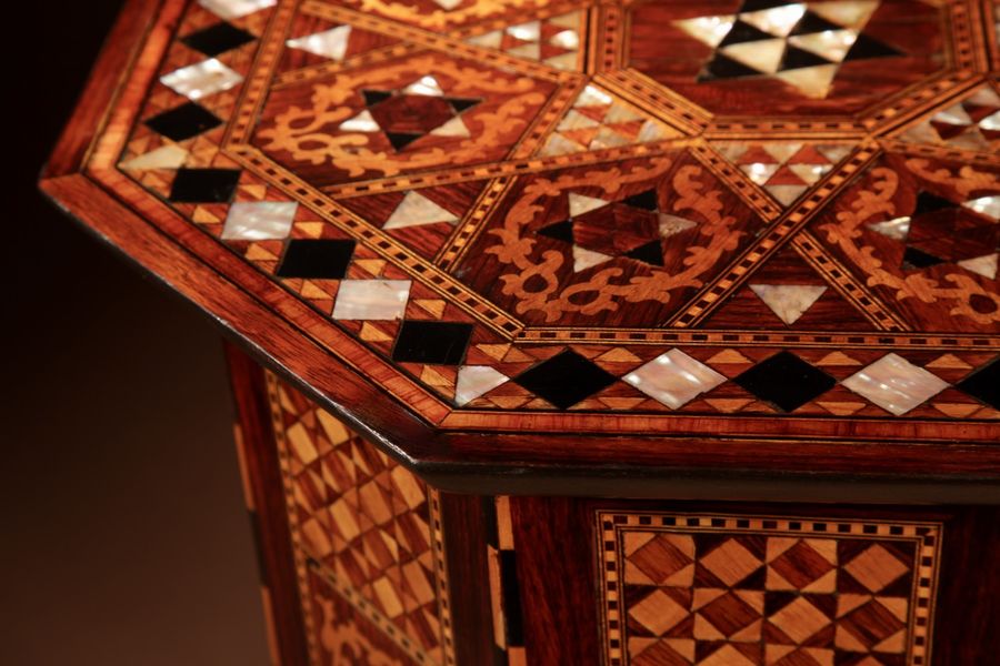 Antique Moorish, Middle Eastern Original Antique Unusual Complicated Inlaid 8 sided Table Ottoman empire circa 1900