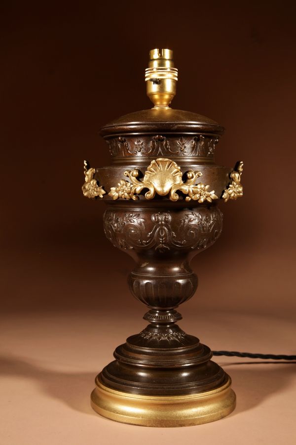 Antique  Beautiful Pair of Metal Original Patinated Table Lamps Circa 1900