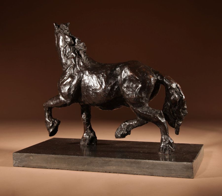 Antique Draft Horse, A Powerful Bronze Sculpture In the Style of Renee Sintenis 1888-1965.