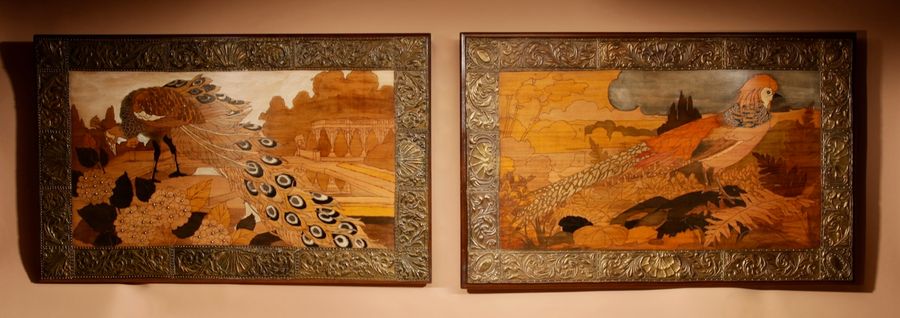 Antique Art Nouveau/Art Deco Pair Of Large Impressive Wood Carved paintings Circa 1900-20