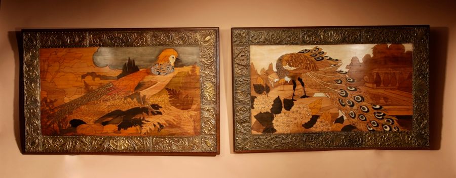 Antique Art Nouveau/Art Deco Pair Of Large Impressive Wood Carved paintings Circa 1900-20