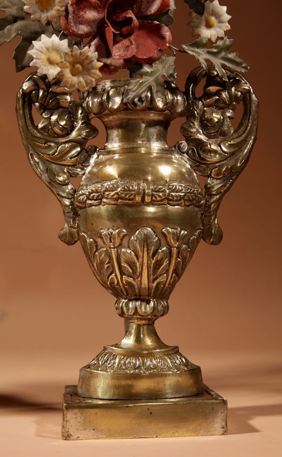 Antique  Very Decorative Italian Toleware And Brass Flower Vases, Circa 1850-70