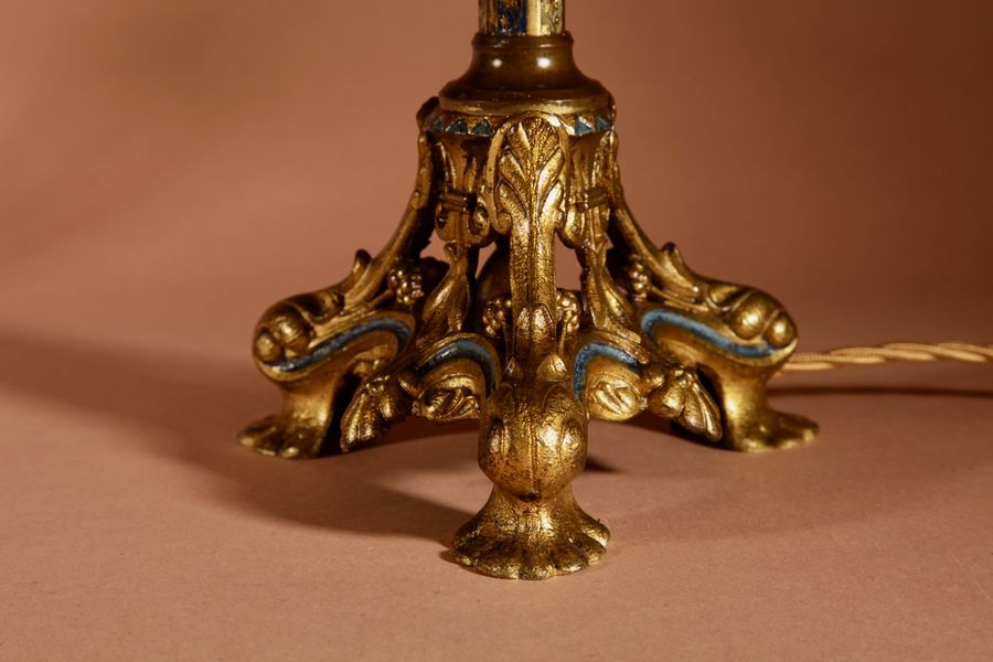 Antique   A Pair Of Impressive Fine Cast Brass Table lamps, In The early Gothic Style.