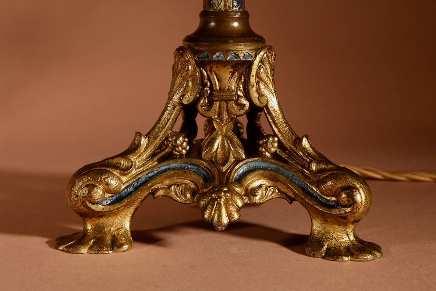 Antique   A Pair Of Impressive Fine Cast Brass Table lamps, In The early Gothic Style.