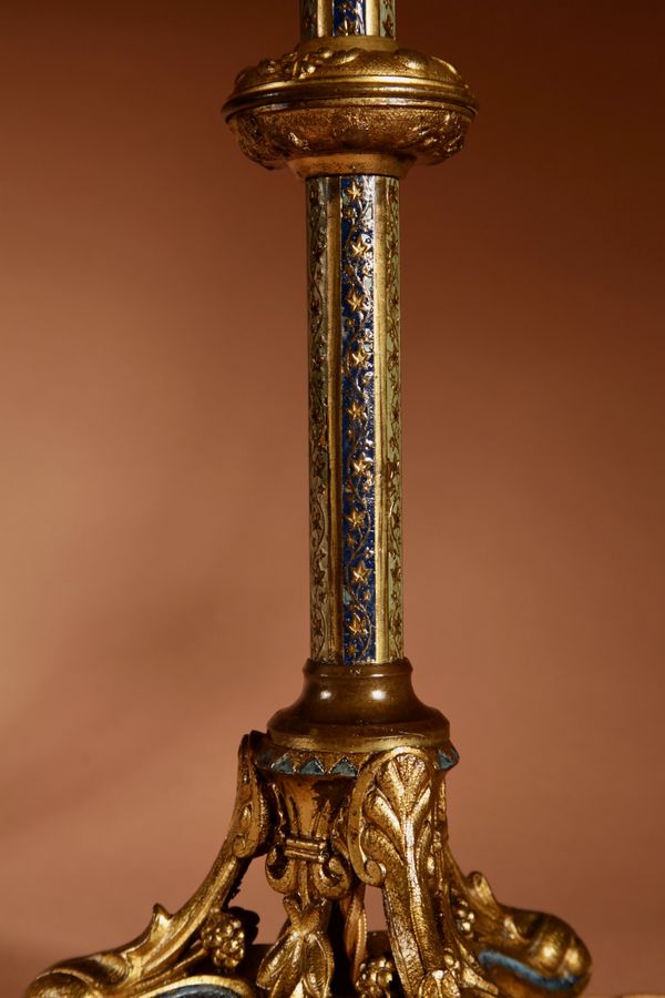 Antique   A Pair Of Impressive Fine Cast Brass Table lamps, In The early Gothic Style.