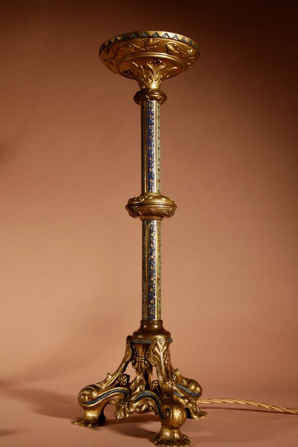 Antique   A Pair Of Impressive Fine Cast Brass Table lamps, In The early Gothic Style.