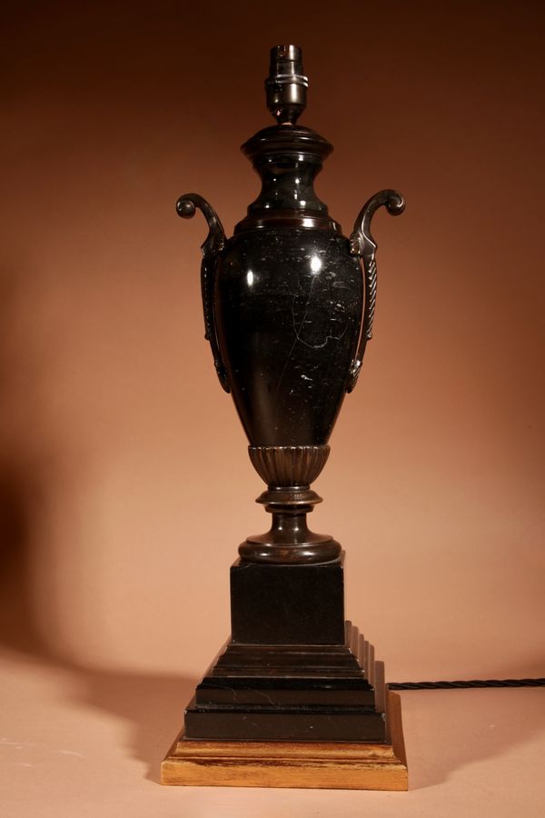 Antique Classic Pair Of Black/White Marble And Bronze Table Lamps.