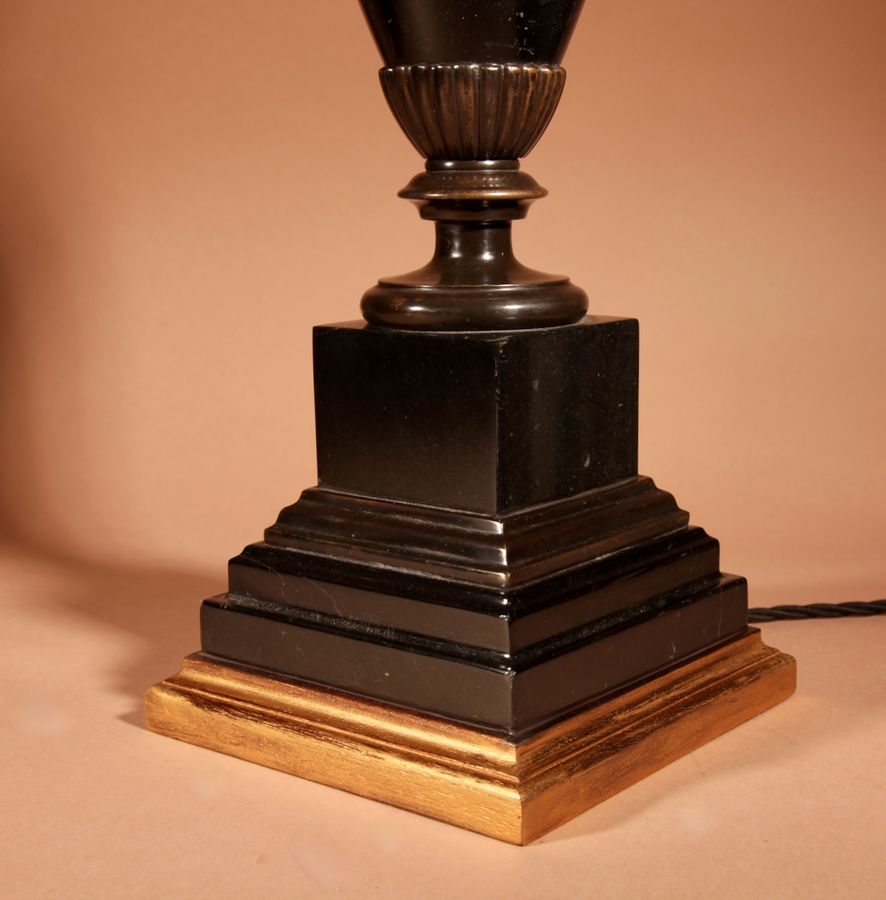 Antique Classic Pair Of Black/White Marble And Bronze Table Lamps.