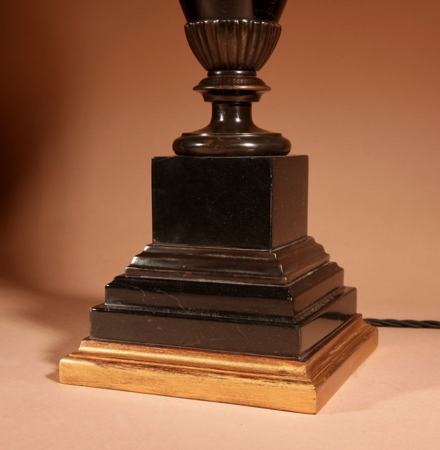 Antique Classic Pair Of Black/White Marble And Bronze Table Lamps.