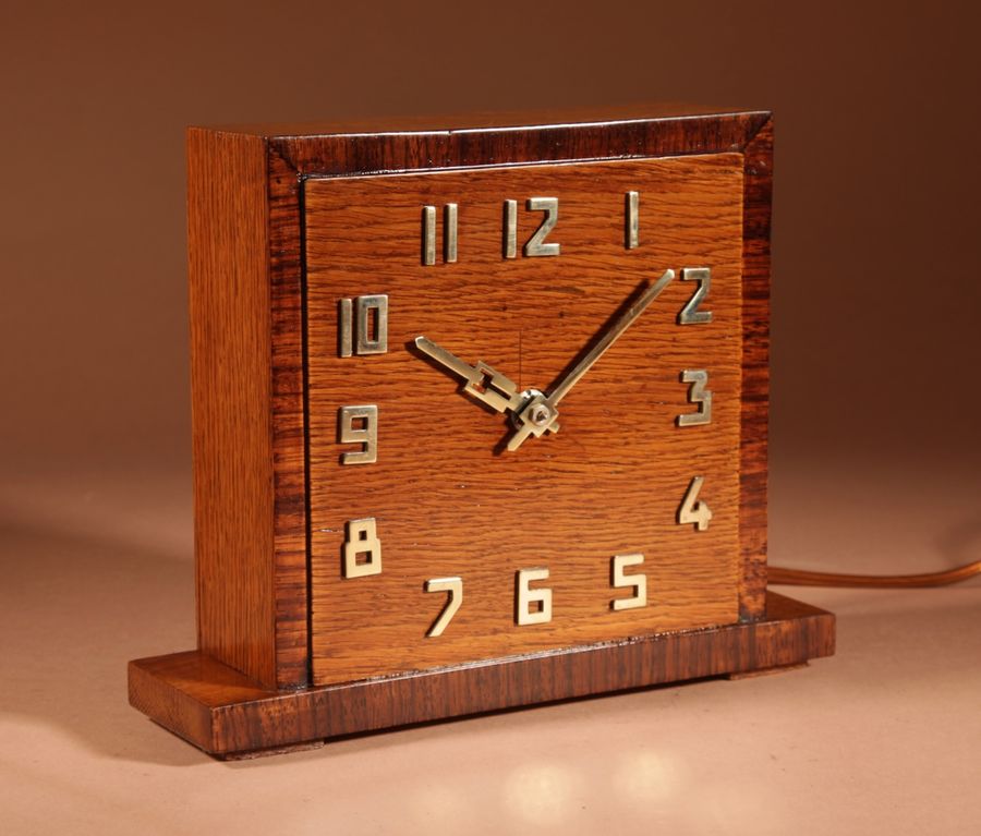 Antique Amsterdam school Art deco Early Electrical Oak And Rosewood Mantel Clock Circa 1920-40 