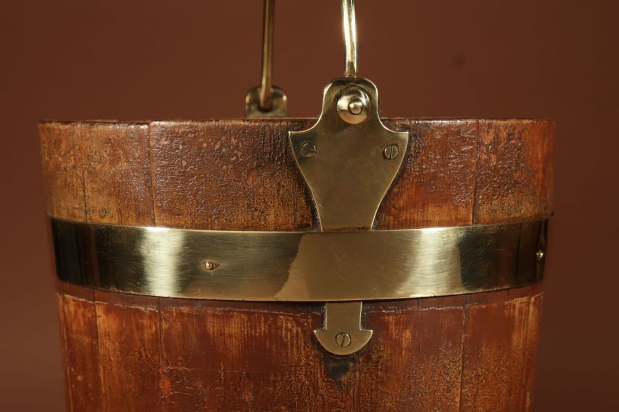 Antique Coopered Brass Bound Bucket Dutch 19th Century.