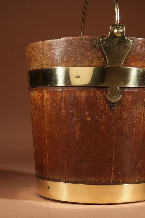 Antique Coopered Brass Bound Bucket Dutch 19th Century.