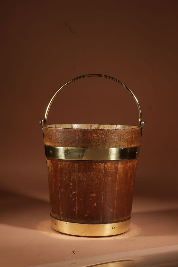 Antique Coopered Brass Bound Bucket Dutch 19th Century.