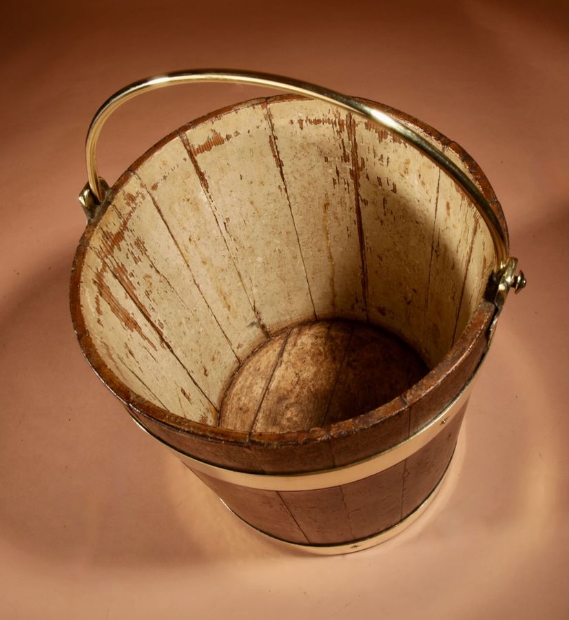 Antique Coopered Brass Bound Bucket Dutch 19th Century.