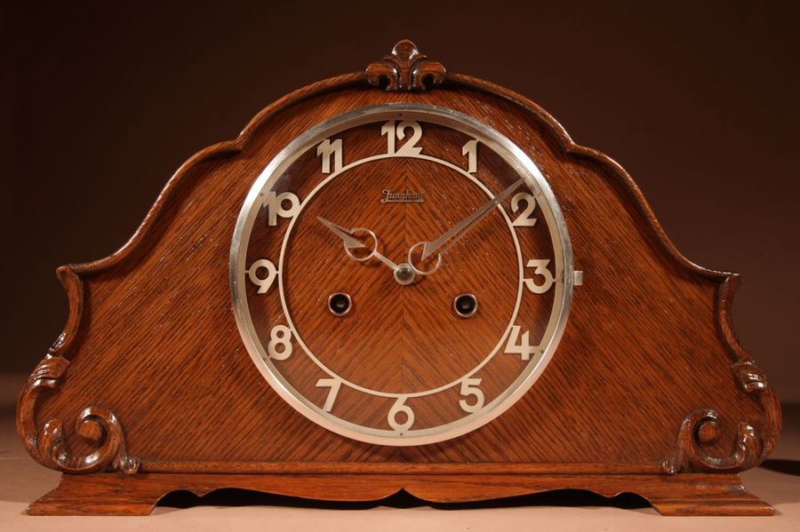 Antique Art Deco Oak Junghans Mantel Clock Circa 1940-50