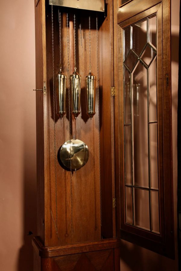 Antique Art Deco Stylish Impressive Dutch/German School Westminster Oak And Brass Longcase Clock Circa 1920,