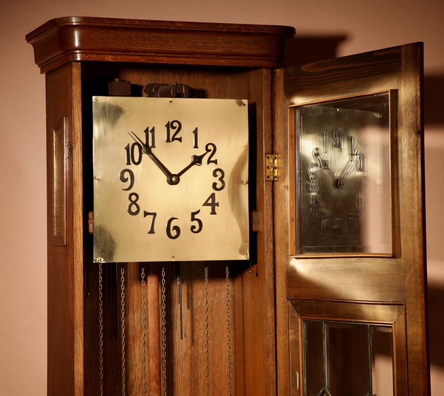 Antique Art Deco Stylish Impressive Dutch/German School Westminster Oak And Brass Longcase Clock Circa 1920,