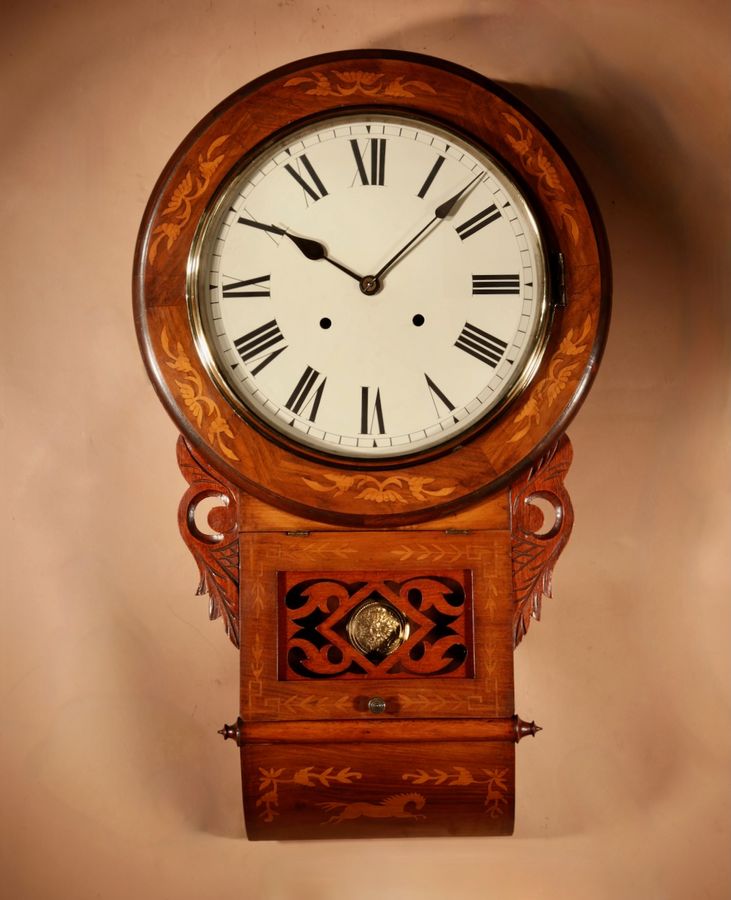 American/German Walnut Drop Dial Wall Clock Circa 1900.