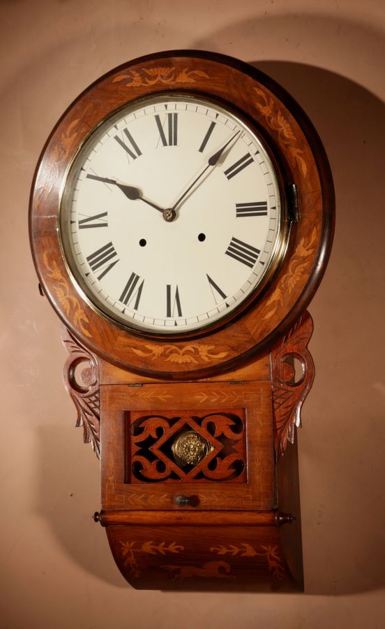 Antique  Equestrian Interest American/German Walnut Drop Dial Wall Clock Circa 1900.