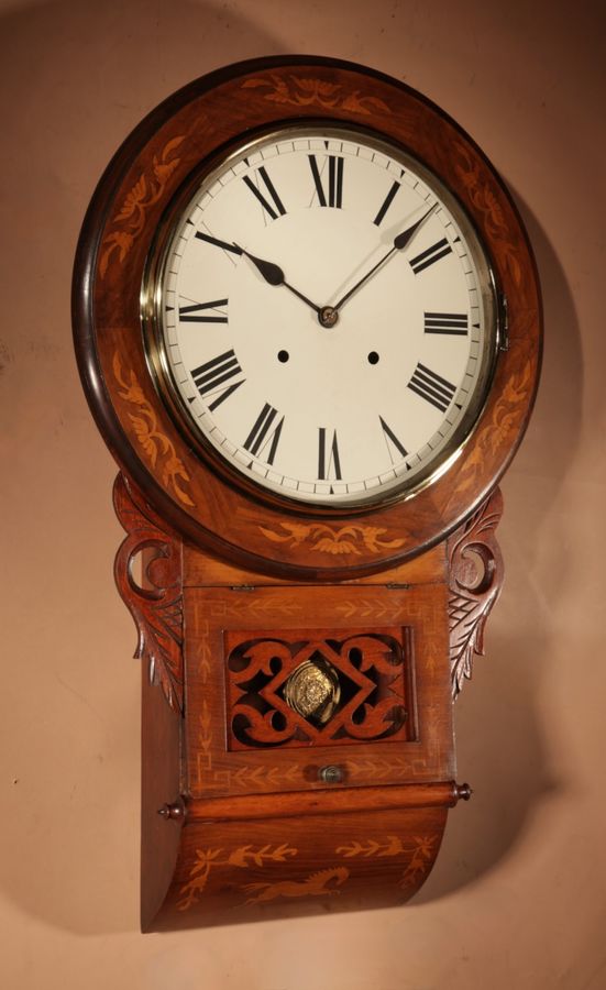 Antique  Equestrian Interest American/German Walnut Drop Dial Wall Clock Circa 1900.