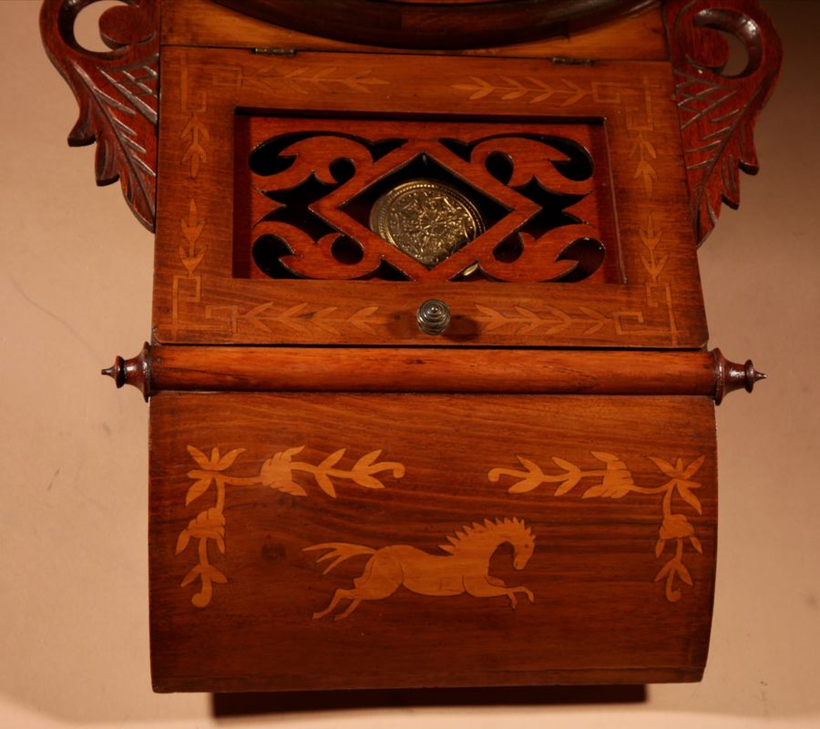 Antique  Equestrian Interest American/German Walnut Drop Dial Wall Clock Circa 1900.