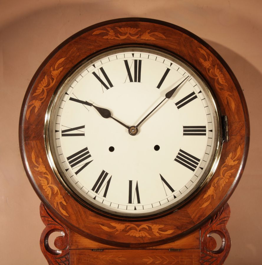 Antique  Equestrian Interest American/German Walnut Drop Dial Wall Clock Circa 1900.