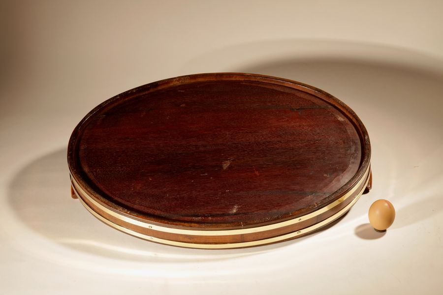 Antique A Very Decorative and Useful Large Original Oval Mahogany Coopered Tray.