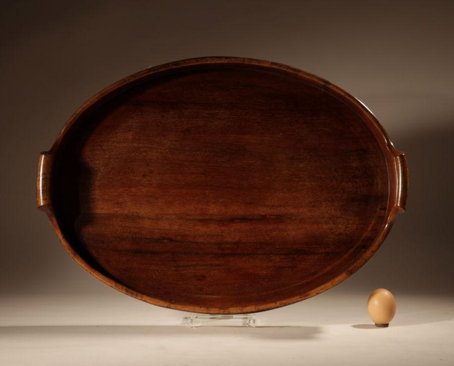 Antique A Very Decorative and Useful Large Original Oval Mahogany Coopered Tray.