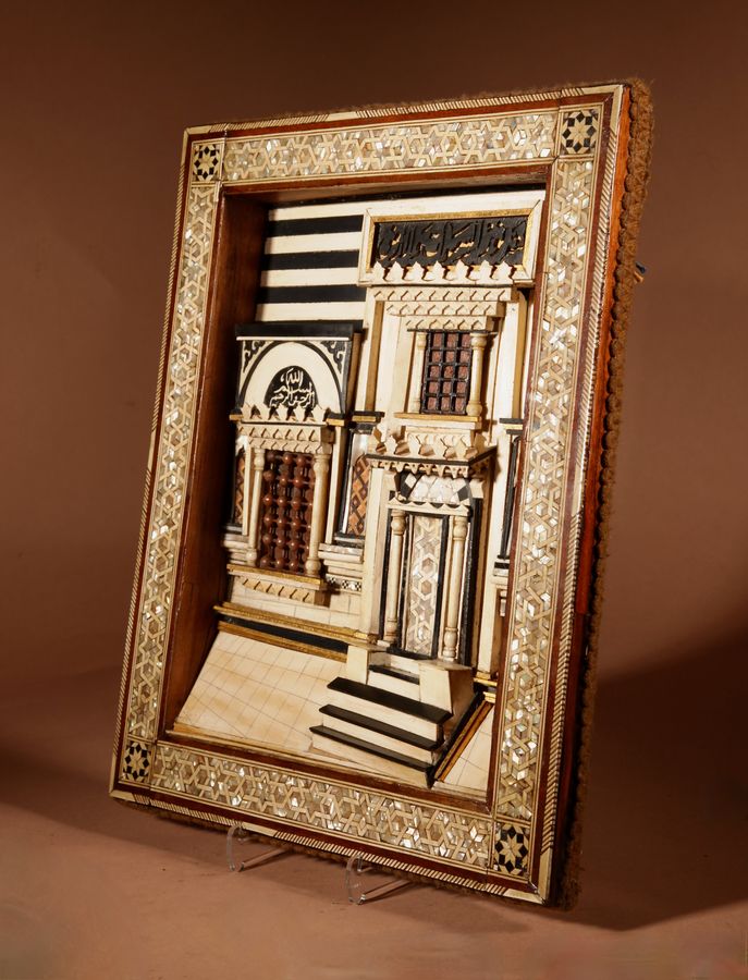 Antique A Rare Moorish Alhambra Influence Relief Architectural Diorama Of The front Of A Building.