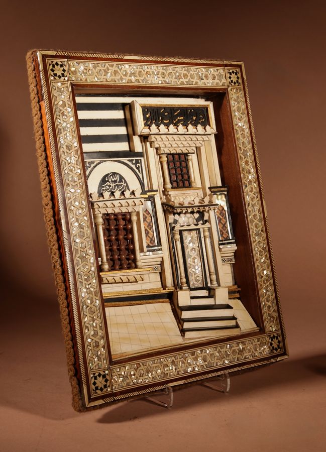 Antique A Rare Moorish Alhambra Influence Relief Architectural Diorama Of The front Of A Building.